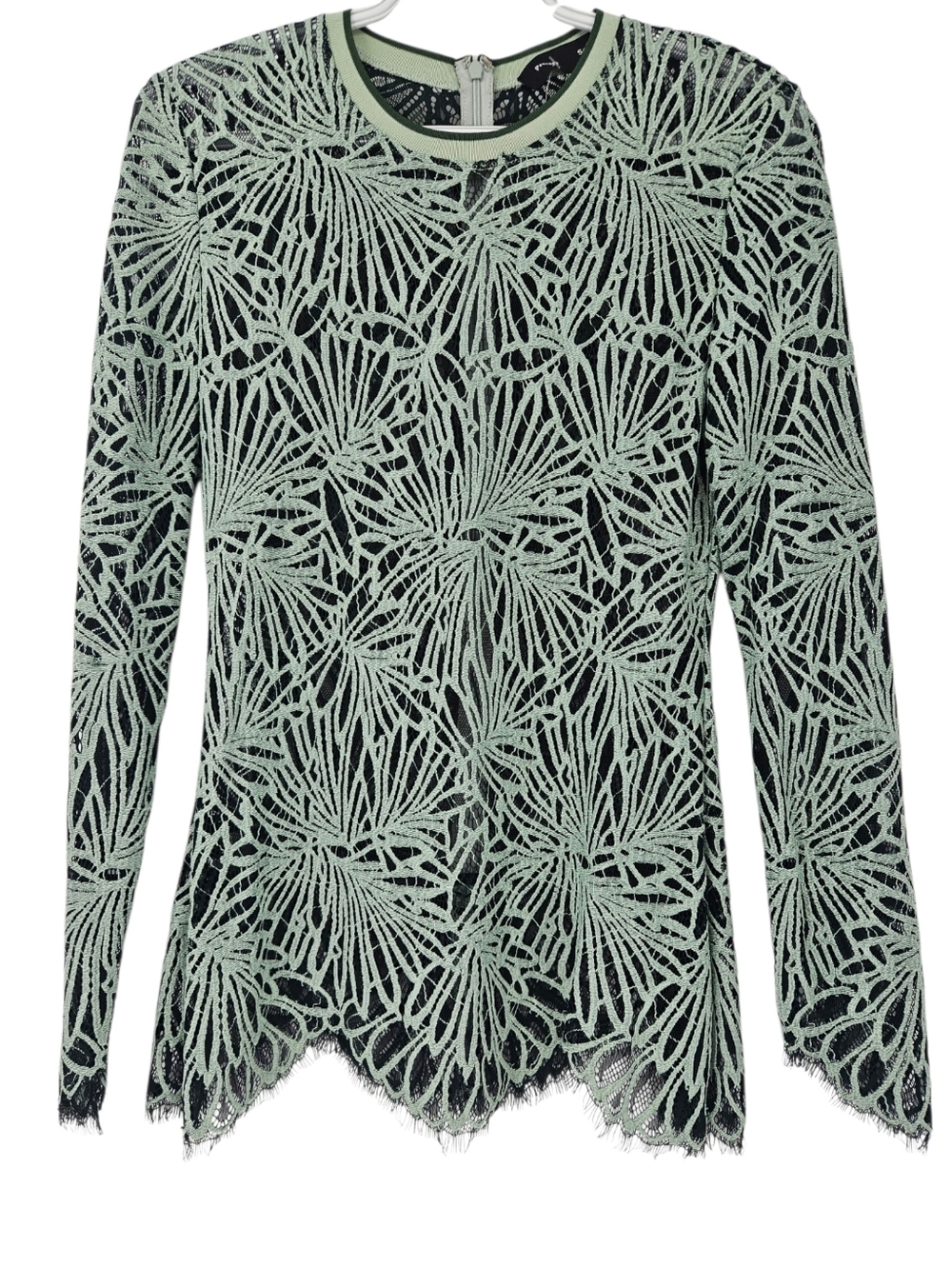 Proenza Schouler Lace Top Blouse Green Women's Size 4 Long Sleeve Evening Party